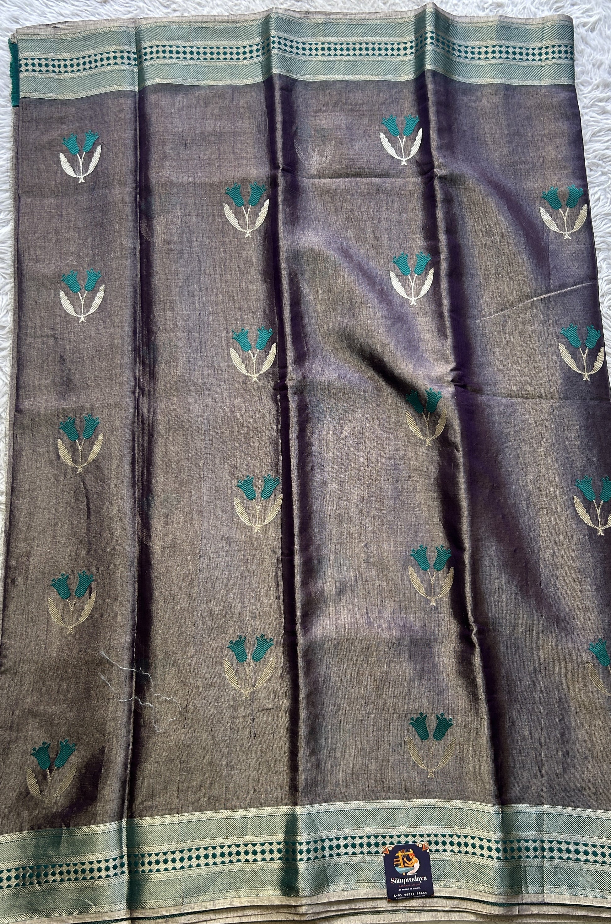 Chanderi Silk Saree Brinjal color Elegantly Paired with a Zari border - Sampradaya Designer Studio