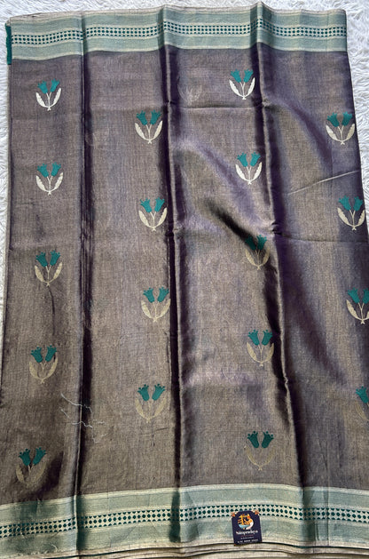 Chanderi Silk Saree Brinjal color Elegantly Paired with a Zari border - Sampradaya Designer Studio