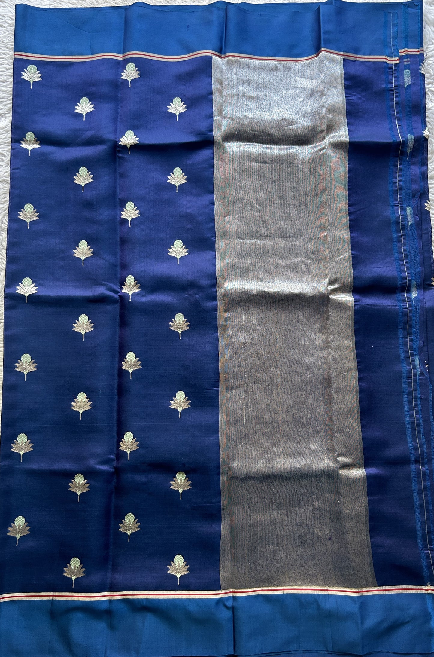 Chanderi Silk Saree Navy Blue color Elegantly Paired with a Plain border - Sampradaya Designer Studio