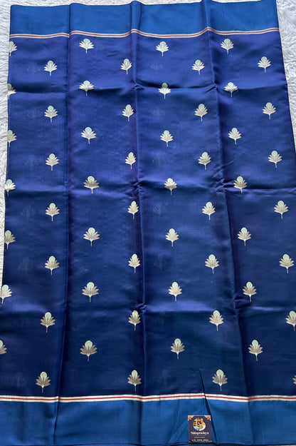 Chanderi Silk Saree Navy Blue color Elegantly Paired with a Plain border - Sampradaya Designer Studio