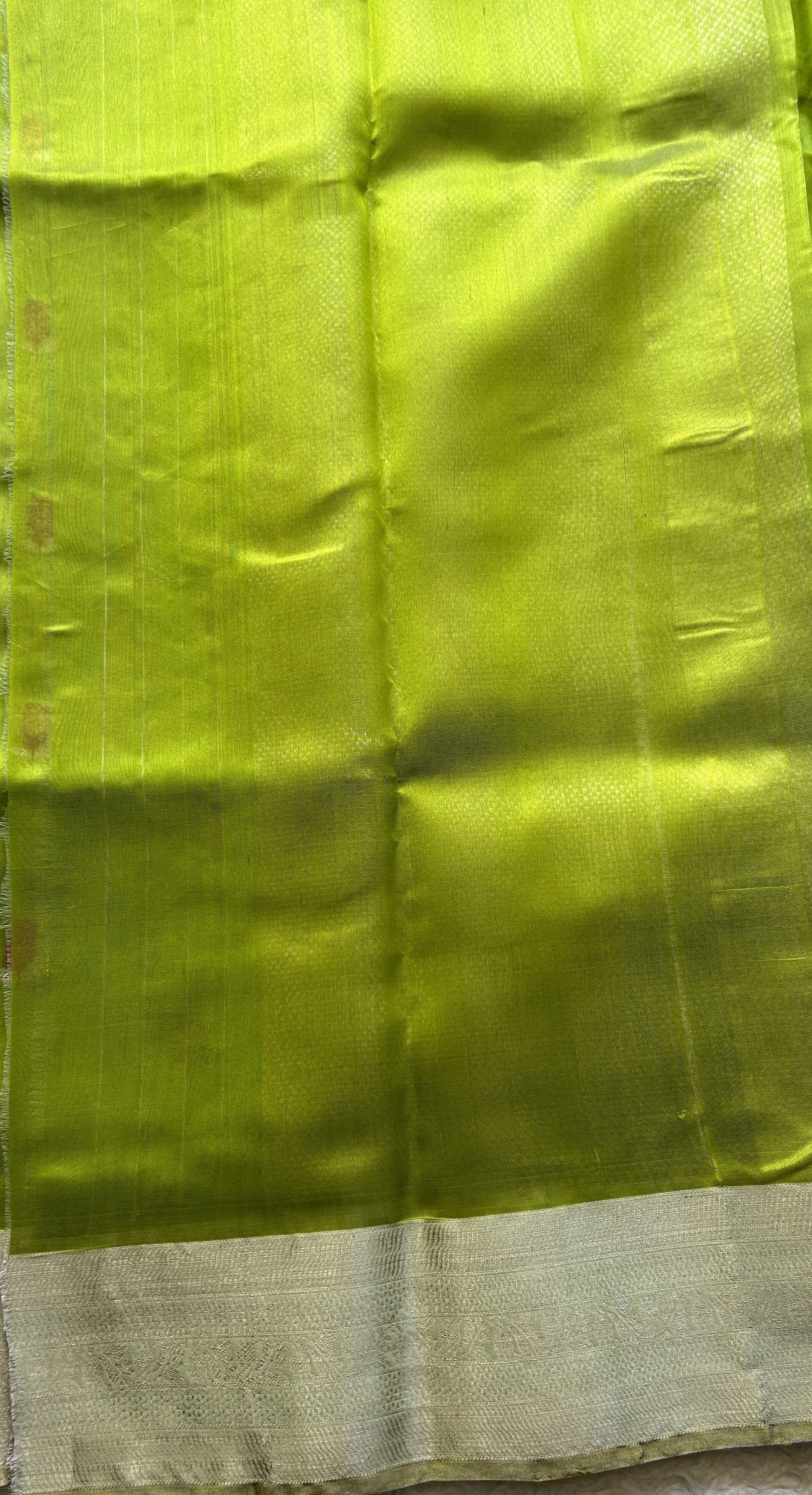 Chanderi Silk Saree Parrot Green color Elegantly Paired with a Zari border - Sampradaya Designer Studio