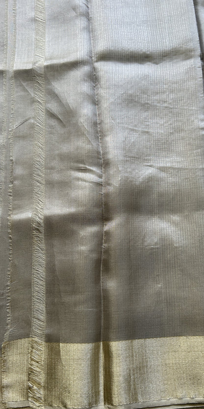 Chanderi Silk Saree Gray color Elegantly Paired with a Zari border - Sampradaya Designer Studio