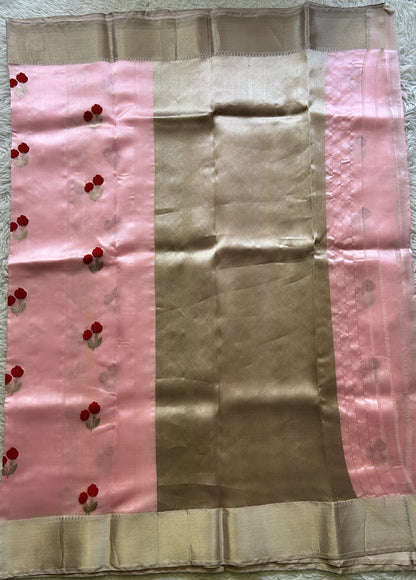 Chanderi Silk Saree Baby Pink color Elegantly Paired with a Zari border - Sampradaya Designer Studio