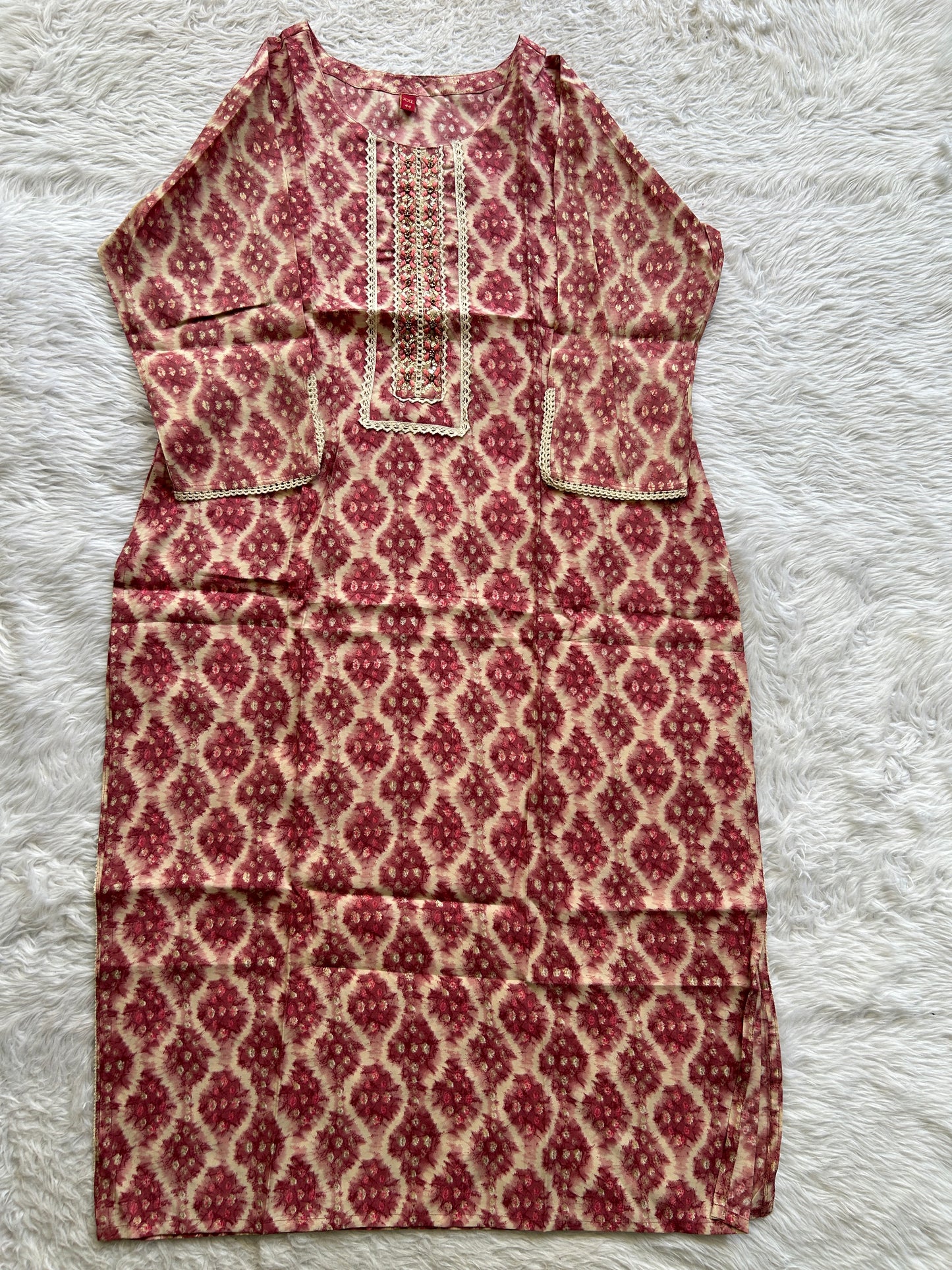Jaipur Cotton Kurti Dark Pink Colored With a Floral Print. - Sampradaya Designer Studio