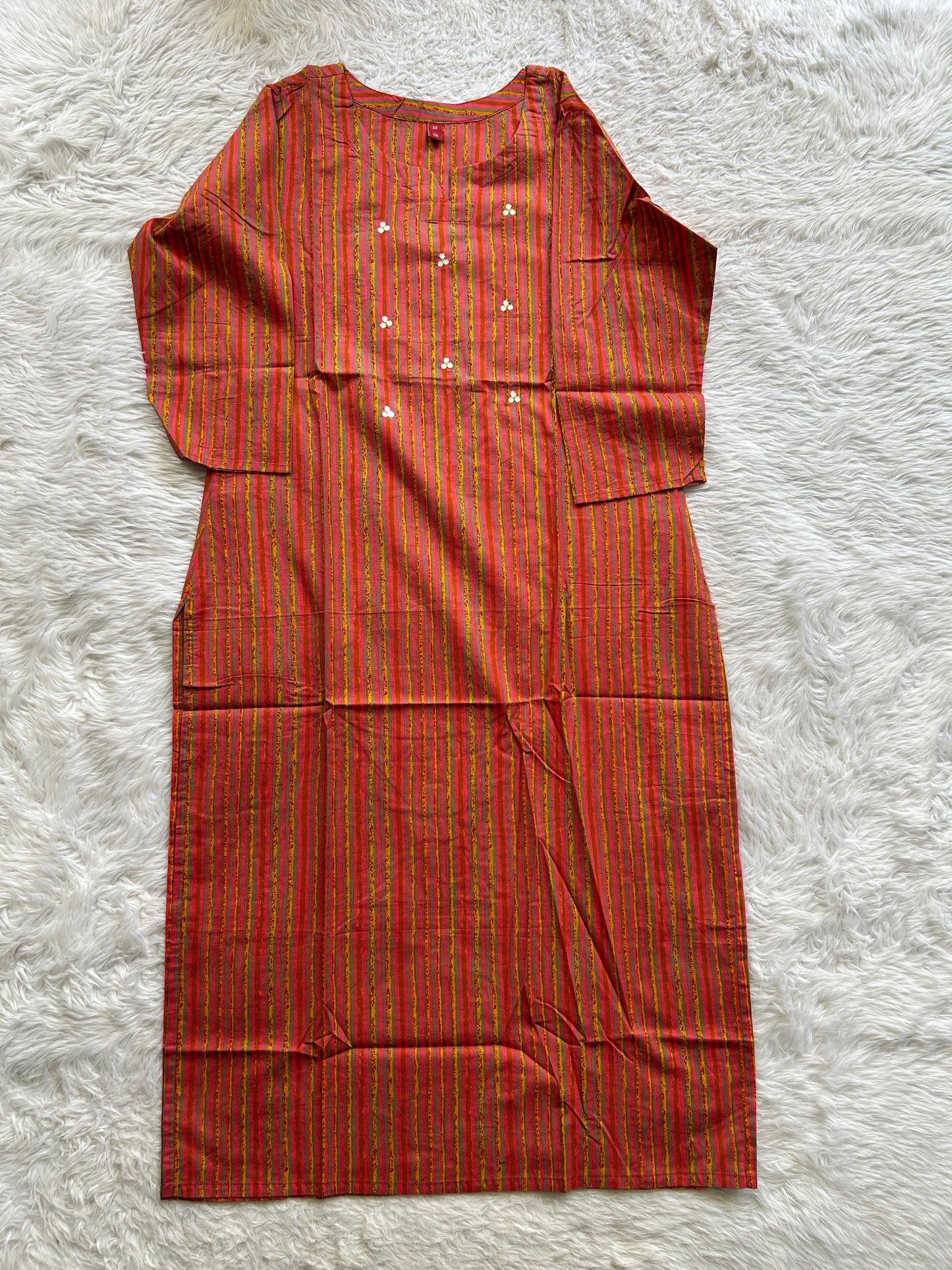 Jaipur Cotton Kurti Multi Colored With a Vertical Stripes Print. - Sampradaya Designer Studio