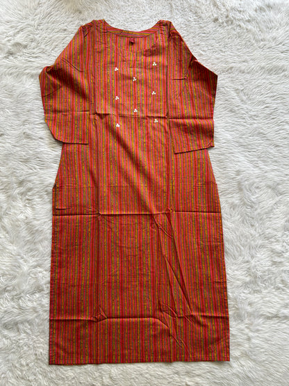 Jaipur Cotton Kurti Multi Colored With a Vertical Stripes Print. - Sampradaya Designer Studio