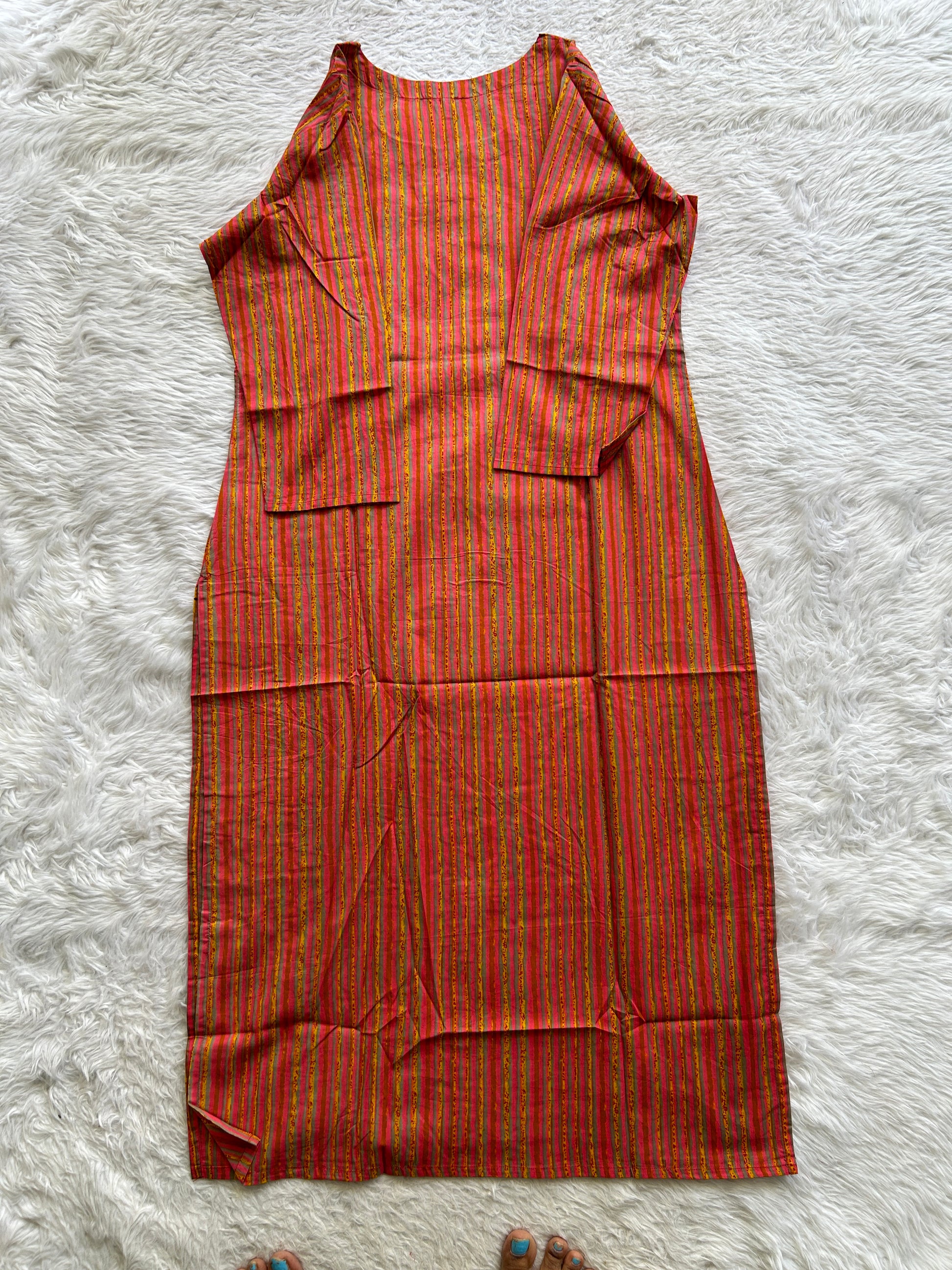 Jaipur Cotton Kurti Multi Colored With a Vertical Stripes Print. - Sampradaya Designer Studio
