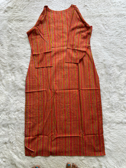Jaipur Cotton Kurti Multi Colored With a Vertical Stripes Print. - Sampradaya Designer Studio