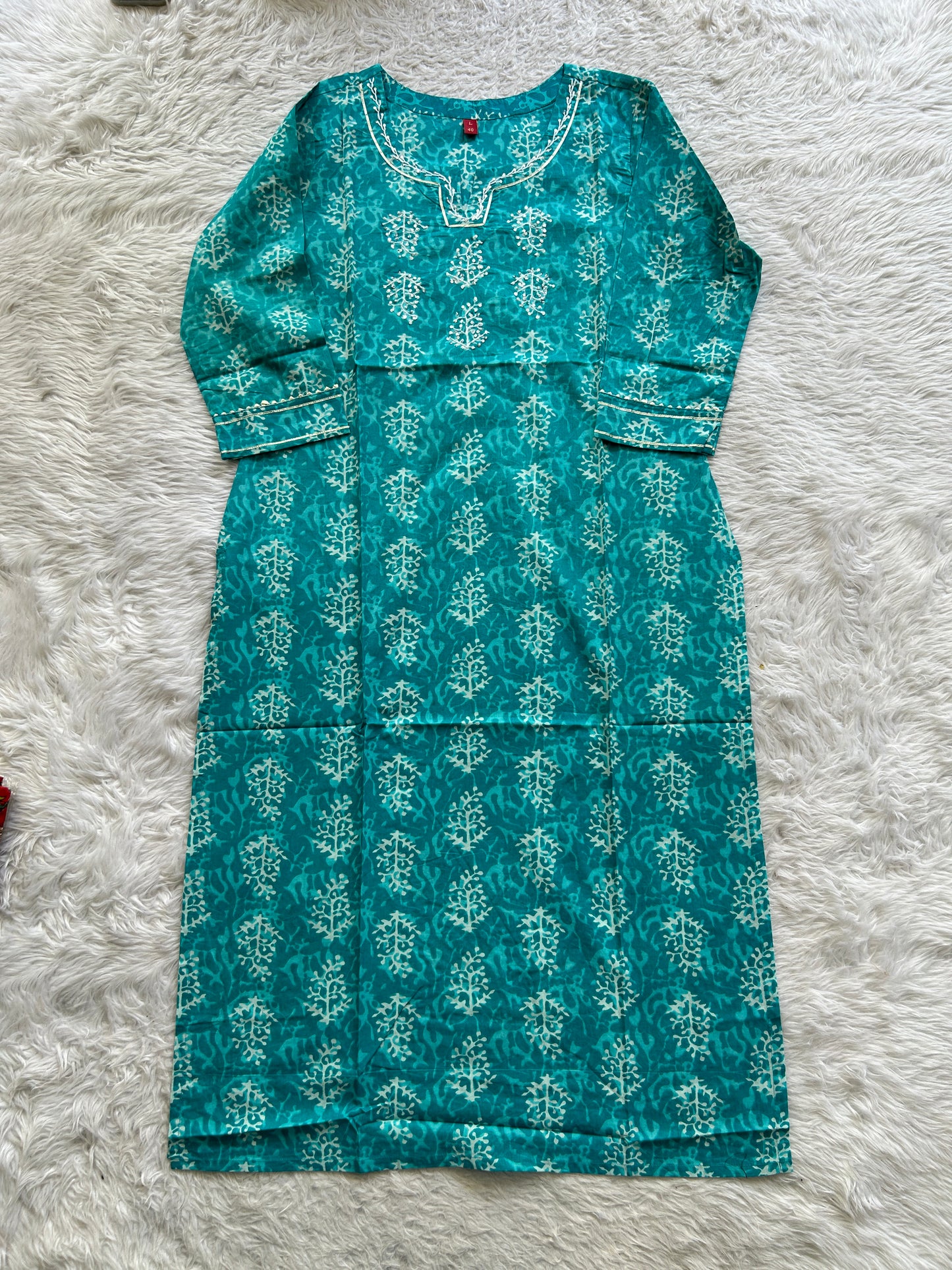 Jaipur Cotton Kurti Sky Blue Colored With a Floral Print. - Sampradaya Designer Studio