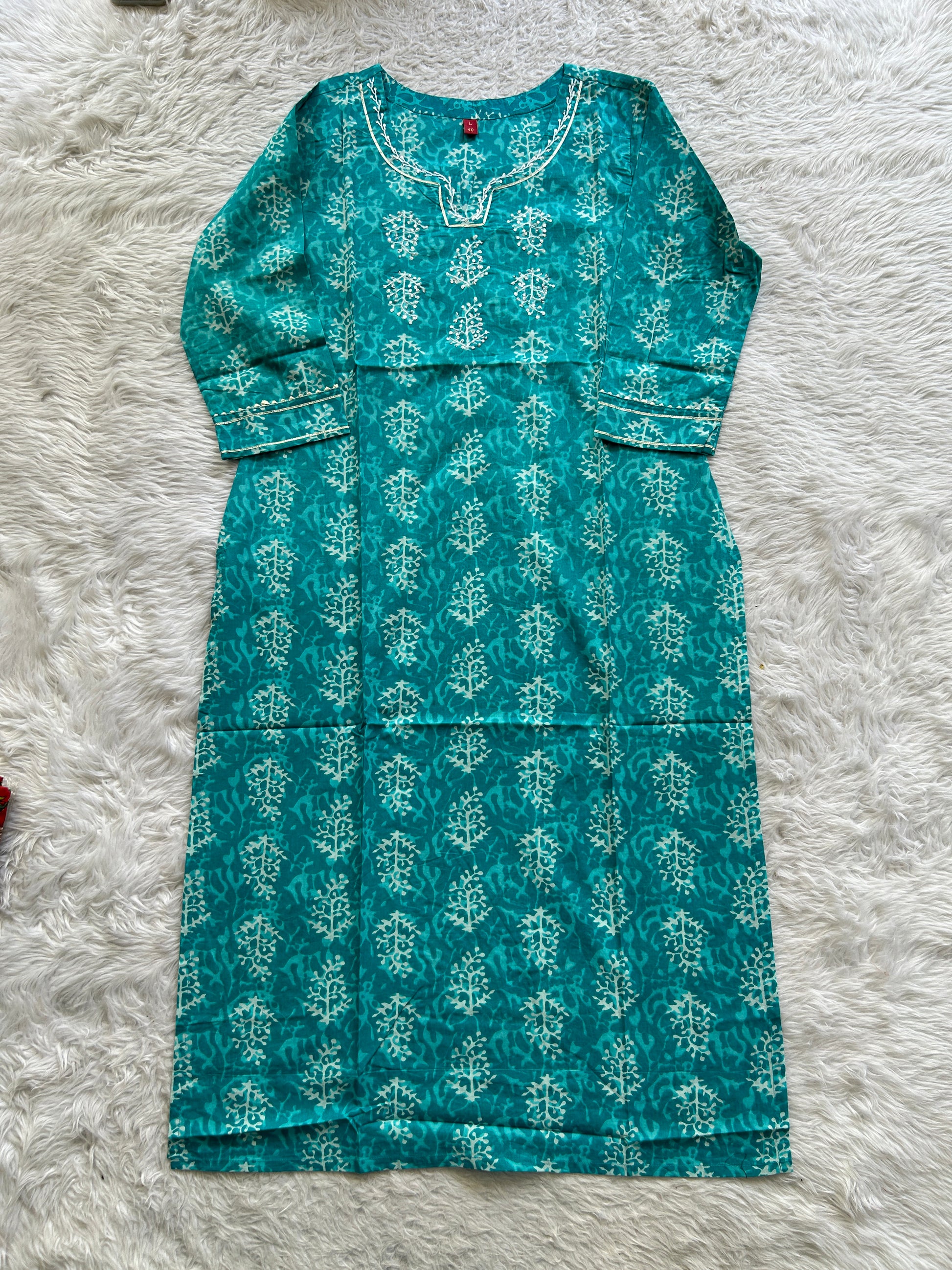 Jaipur Cotton Kurti Sky Blue Colored With a Floral Print. - Sampradaya Designer Studio