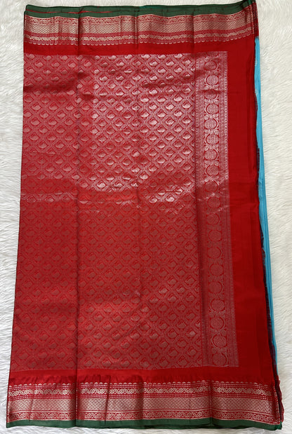 Gadwal Pattu Saree Sky Blue colored saree complemented with a Dark Red Kanchi Border - Sampradaya Designer Studio