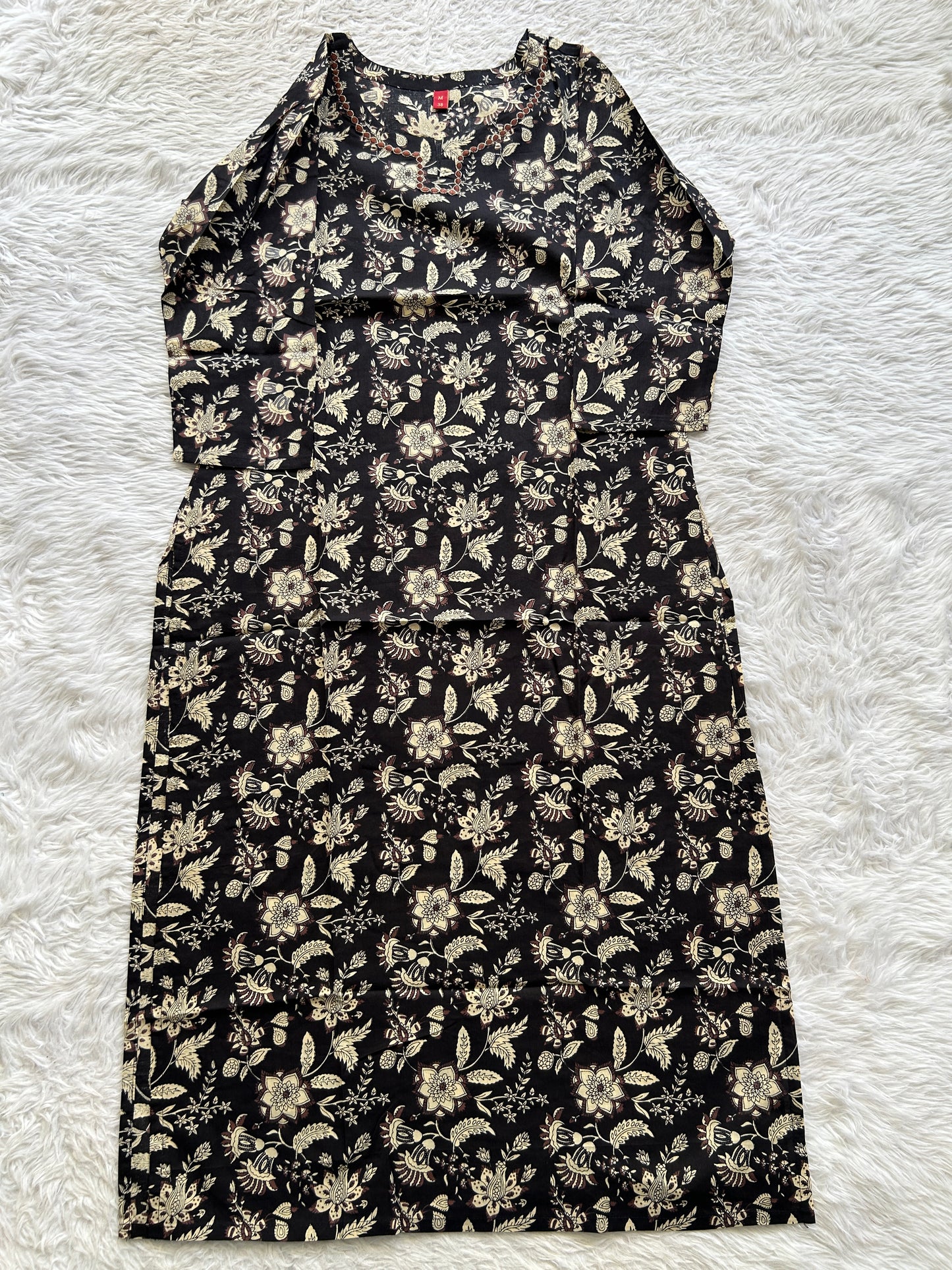 Jaipur Cotton Kurti Black Colored With a Floral Print. - Sampradaya Designer Studio