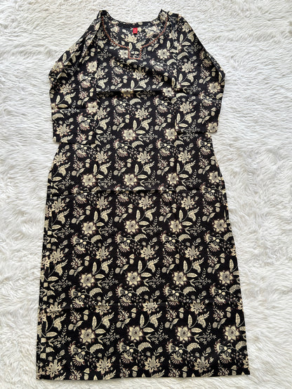 Jaipur Cotton Kurti Black Colored With a Floral Print. - Sampradaya Designer Studio