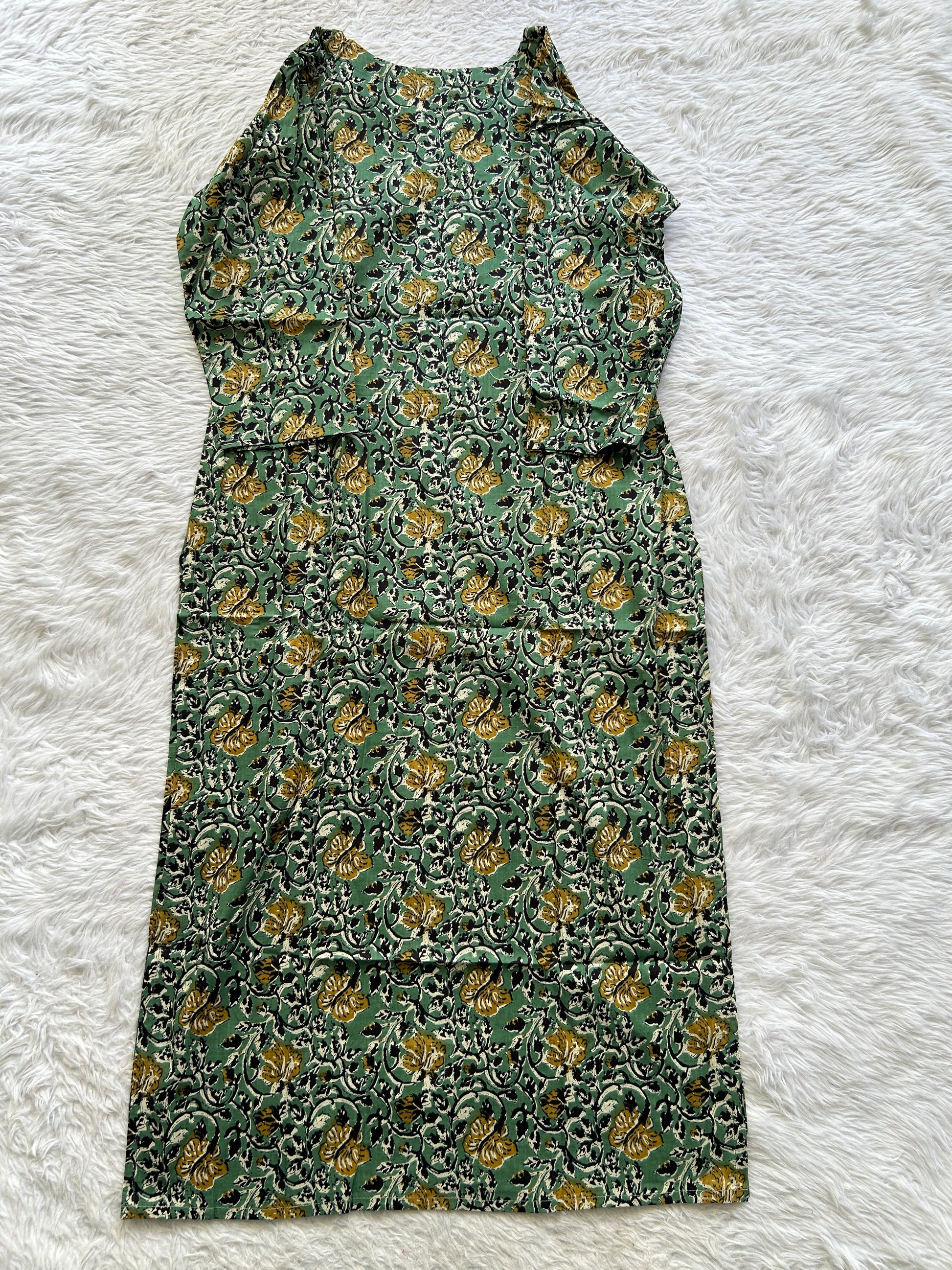 Jaipur Cotton Kurti Olive Green Colored With a Floral Print. - Sampradaya Designer Studio