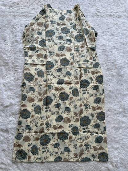 Jaipur Cotton Kurti Off White Colored With a Floral Print. - Sampradaya Designer Studio
