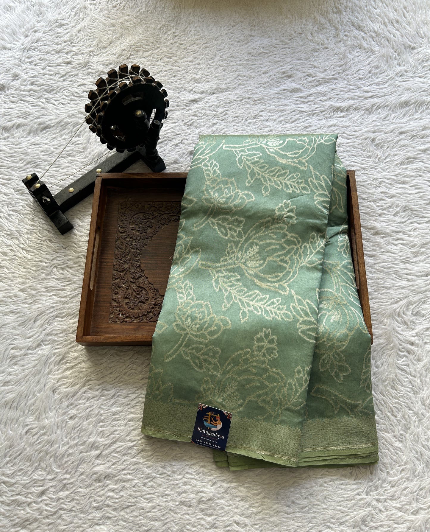 Banarasi Katan Silk Allover Saree Sea Green Colored Elegantly Paired with a Zari border. - Sampradaya Designer Studio