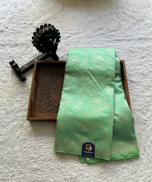 Banarasi Katan Silk Allover Saree Light Green Colored Elegantly Paired with a Zari border. - Sampradaya Designer Studio