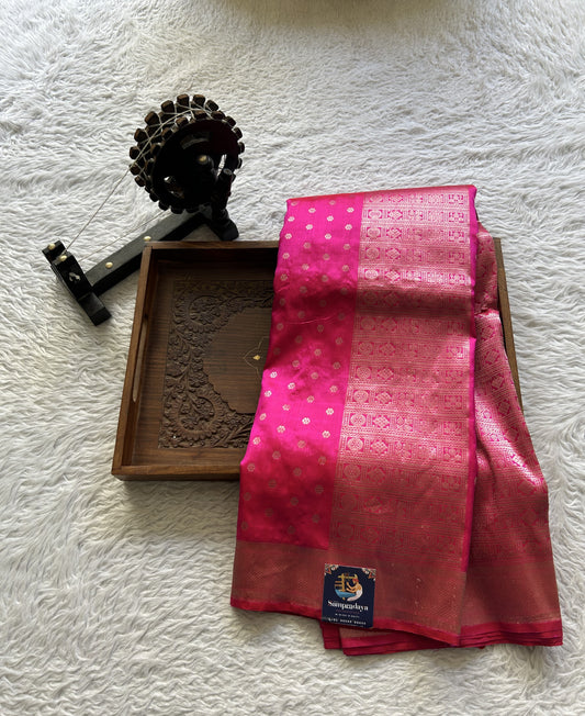 Banarasi Katan Silk Allover Saree Hot Pink Colored Elegantly Paired with a Zari border. - Sampradaya Designer Studio