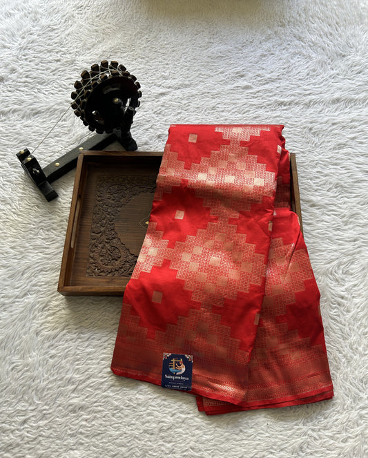 Banarasi Katan Silk Allover Saree Red Colored Elegantly Paired with a Zari border. - Sampradaya Designer Studio