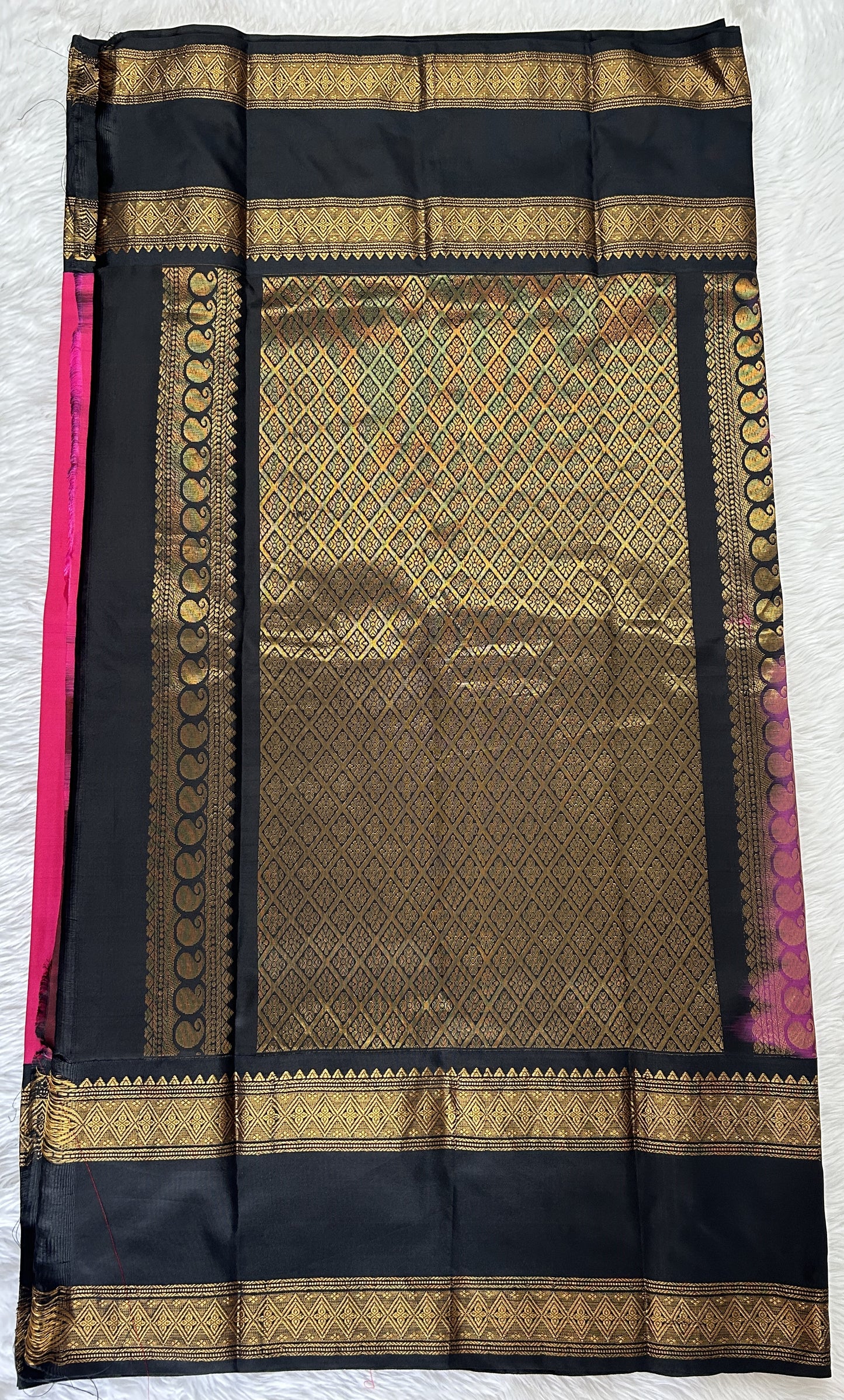 Gadwal Pattu Saree Pink colored saree complemented with a Black Kanchi Border - Sampradaya Designer Studio