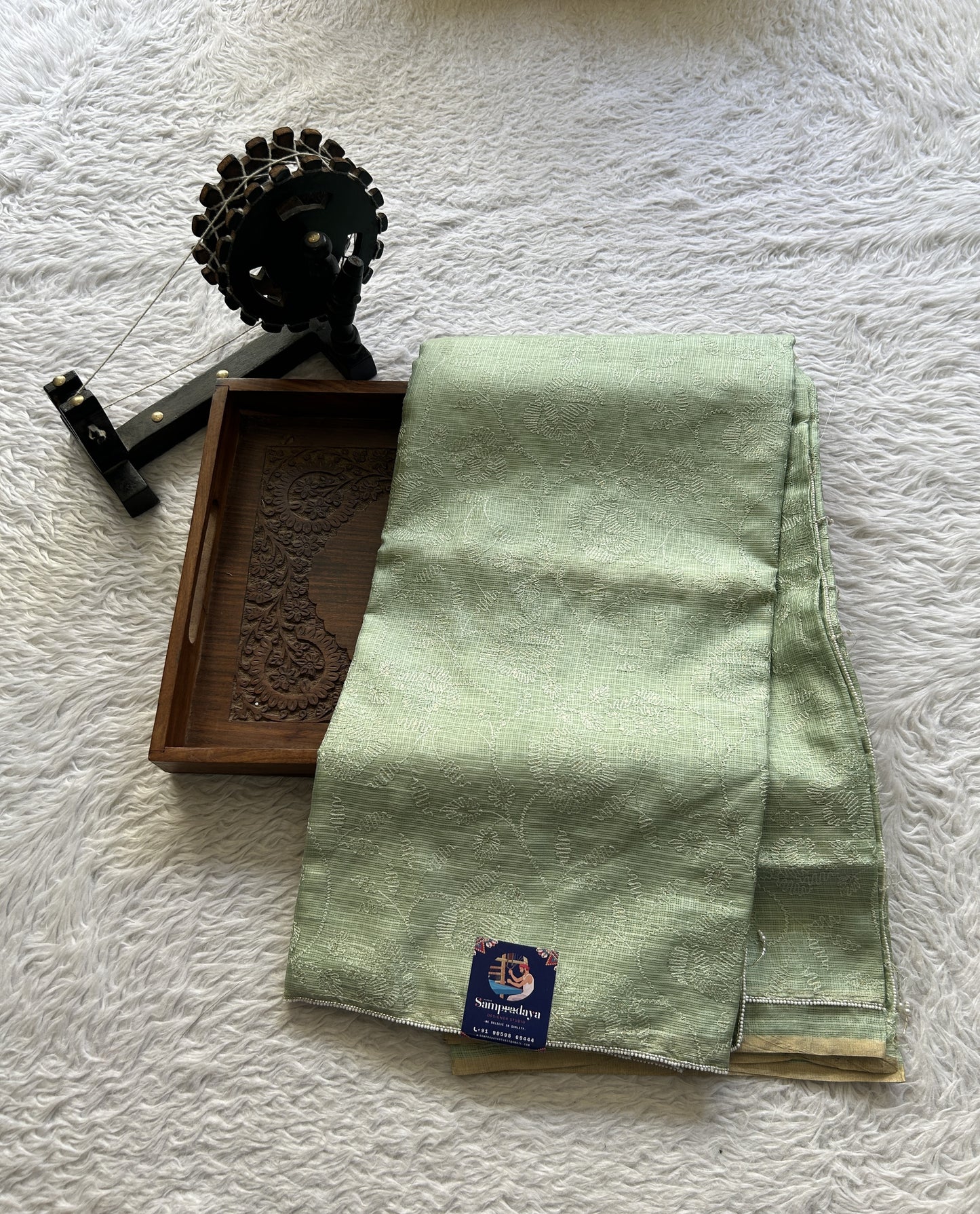 Silk kota Saree Sea Green colored Complemented with a Borderless. - Sampradaya Designer Studio