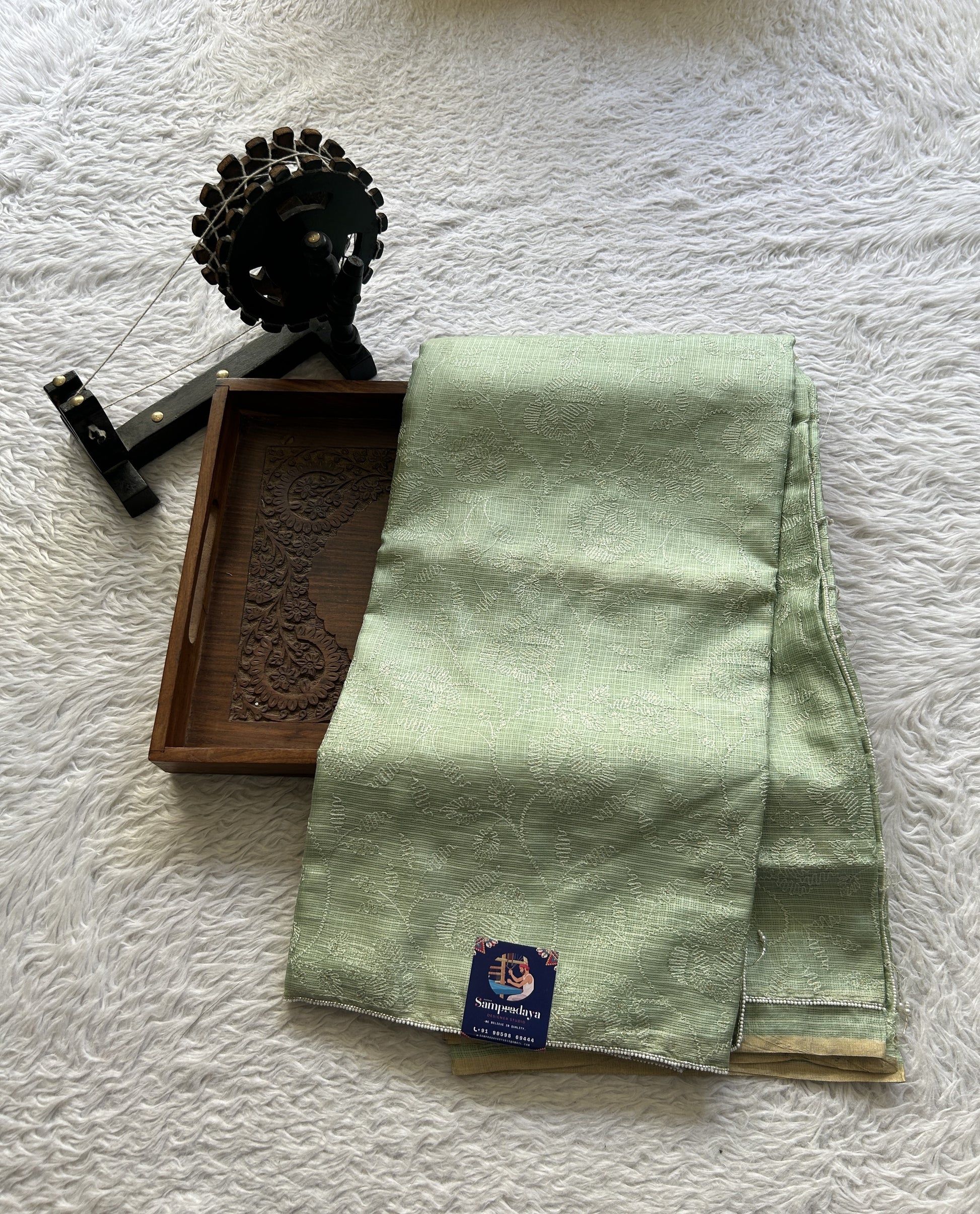 Silk kota Saree Sea Green colored Complemented with a Borderless. - Sampradaya Designer Studio