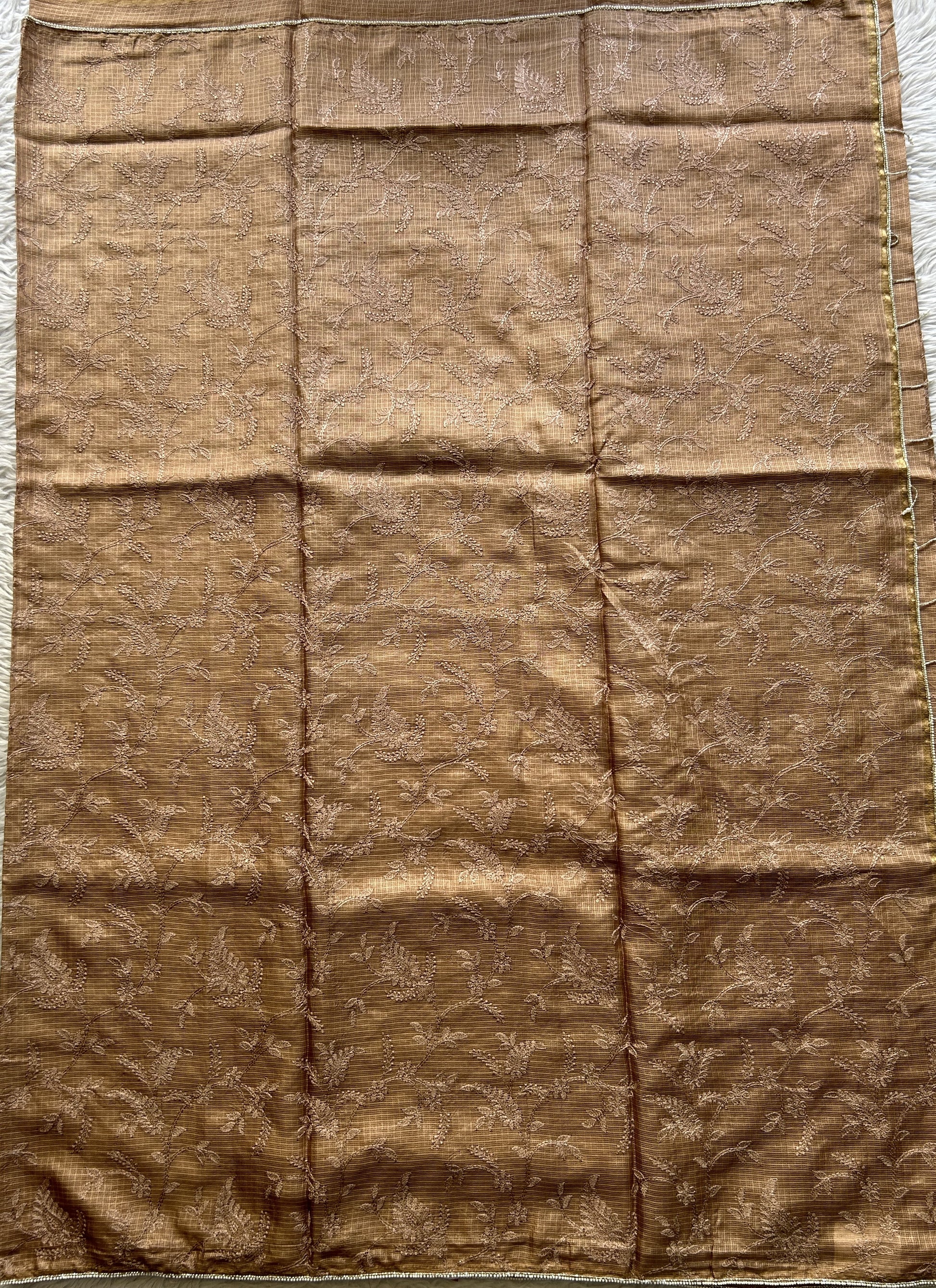 Silk kota Saree Light Brown colored Complemented with a Borderless. - Sampradaya Designer Studio