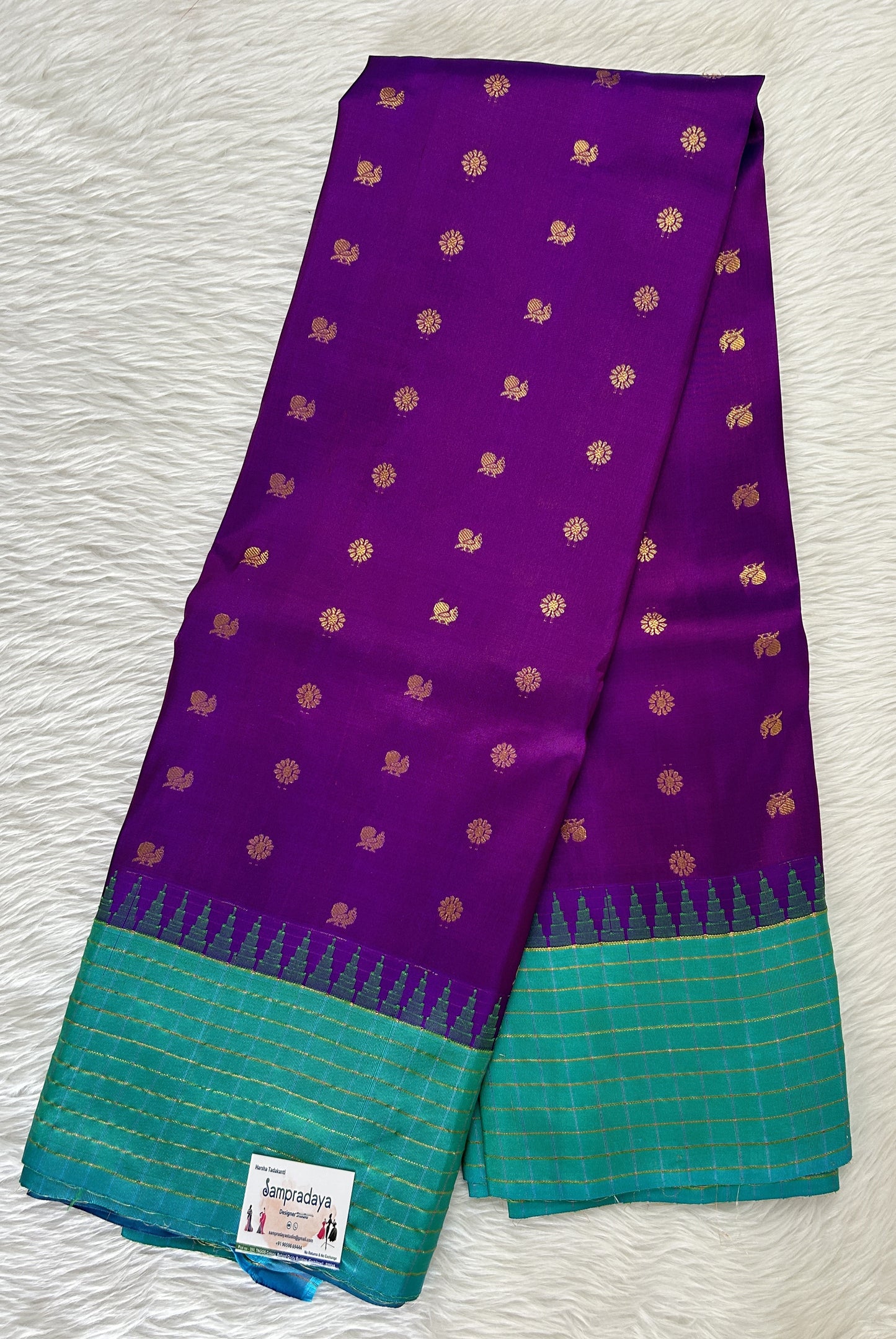Gadwal Pattu Saree Purple colored saree complemented with a Turquoise Blue Checks Border - Sampradaya Designer Studio