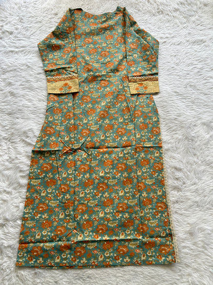 Jaipur Cotton Kurti Sea Blue Colored With a Floral Print. - Sampradaya Designer Studio