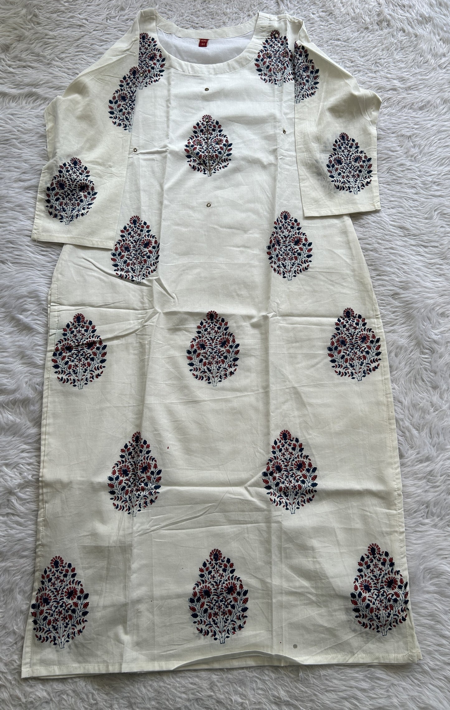 Jaipur Cotton White Colored With a Glass Bead Work Kurti. - Sampradaya Designer Studio