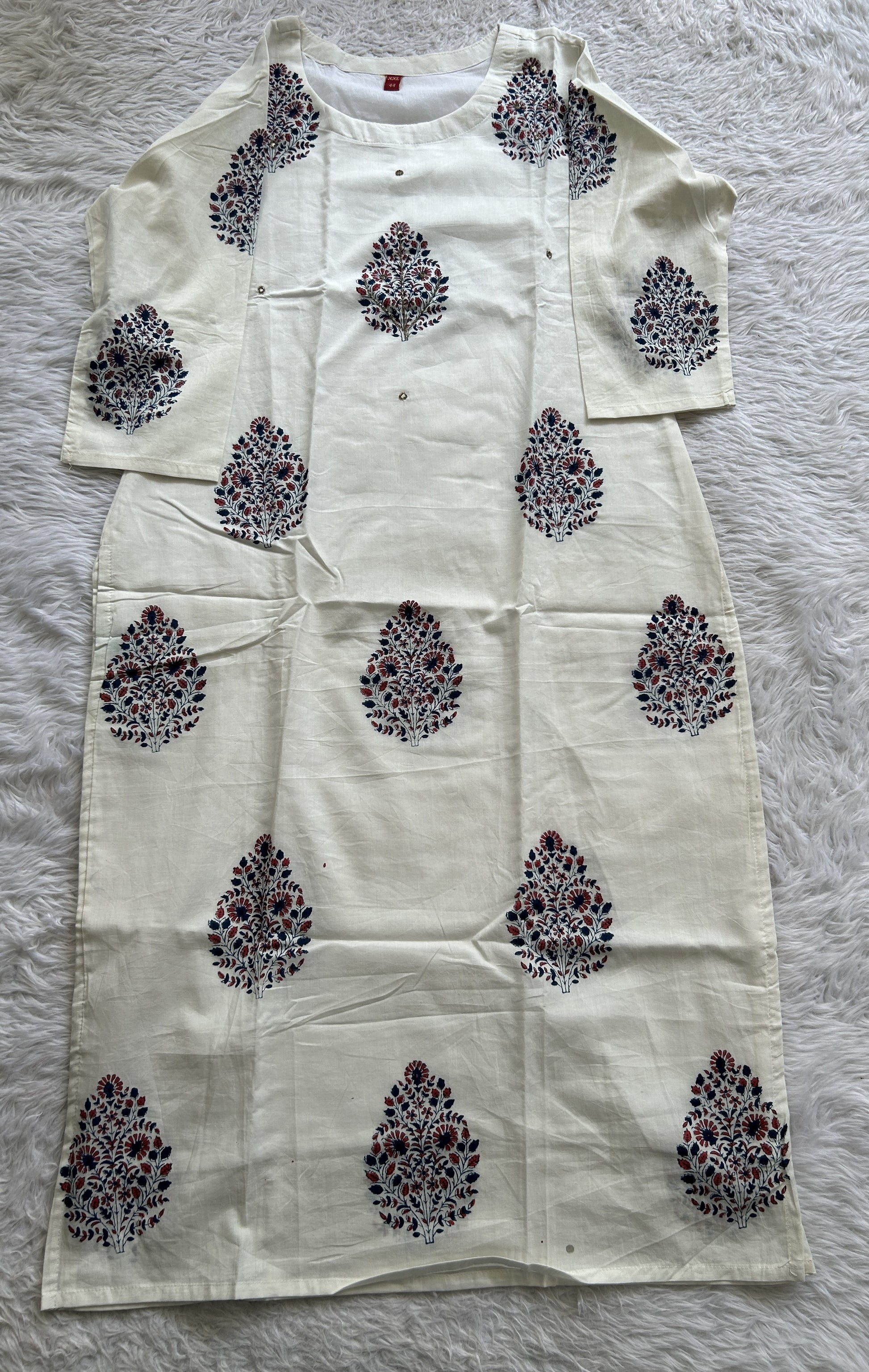 Jaipur Cotton White Colored With a Glass Bead Work Kurti. - Sampradaya Designer Studio