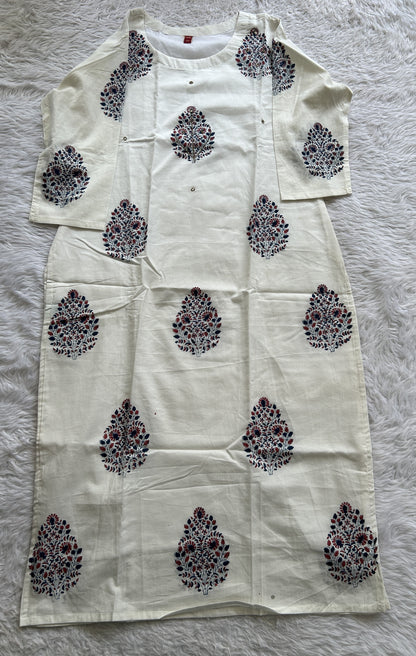 Jaipur Cotton White Colored With a Glass Bead Work Kurti. - Sampradaya Designer Studio