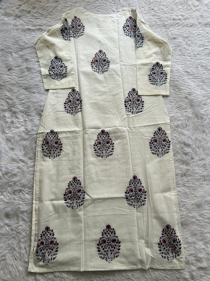 Jaipur Cotton White Colored With a Glass Bead Work Kurti. - Sampradaya Designer Studio