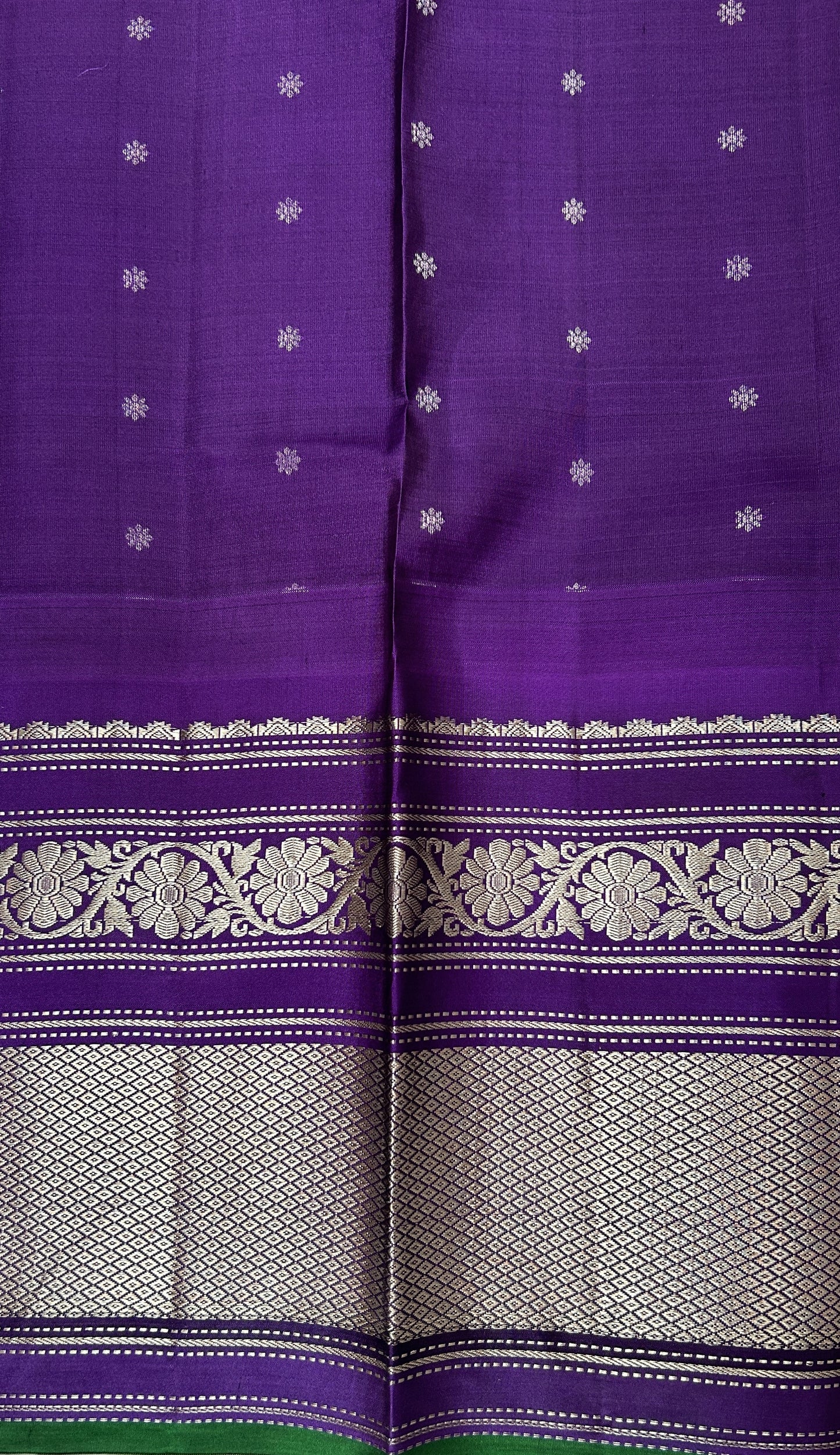 Gadwal Pattu Saree Light Peach colored saree complemented with a Violet Kanchi Border - Sampradaya Designer Studio