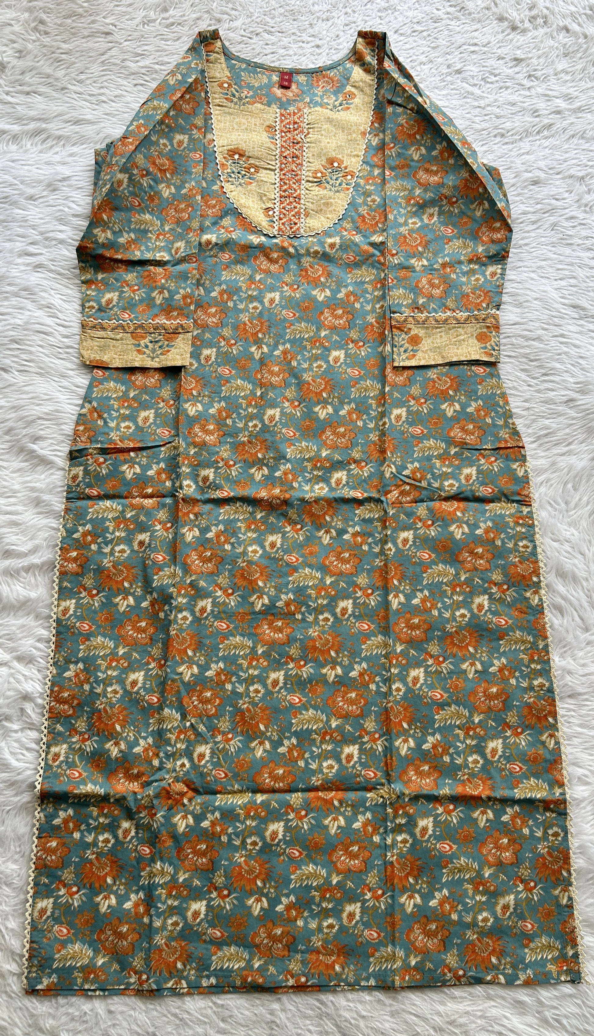 Jaipur Cotton Sea Blue Colored With a Floral Print Kurti Set. - Sampradaya Designer Studio