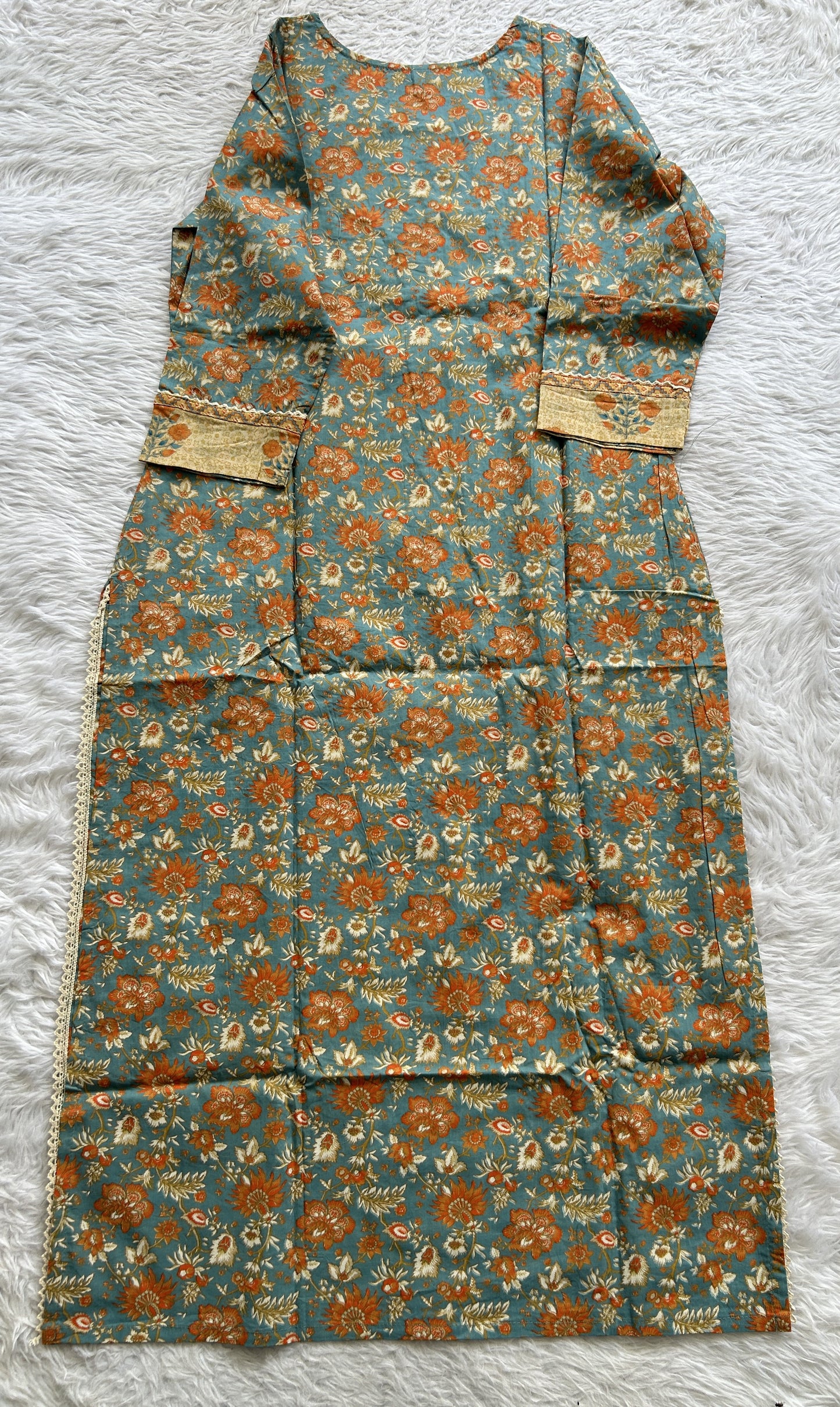Jaipur Cotton Sea Blue Colored With a Floral Print Kurti Set. - Sampradaya Designer Studio