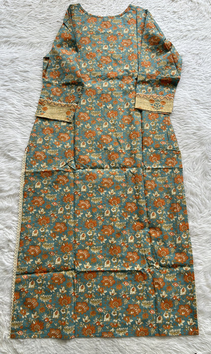 Jaipur Cotton Sea Blue Colored With a Floral Print Kurti Set. - Sampradaya Designer Studio