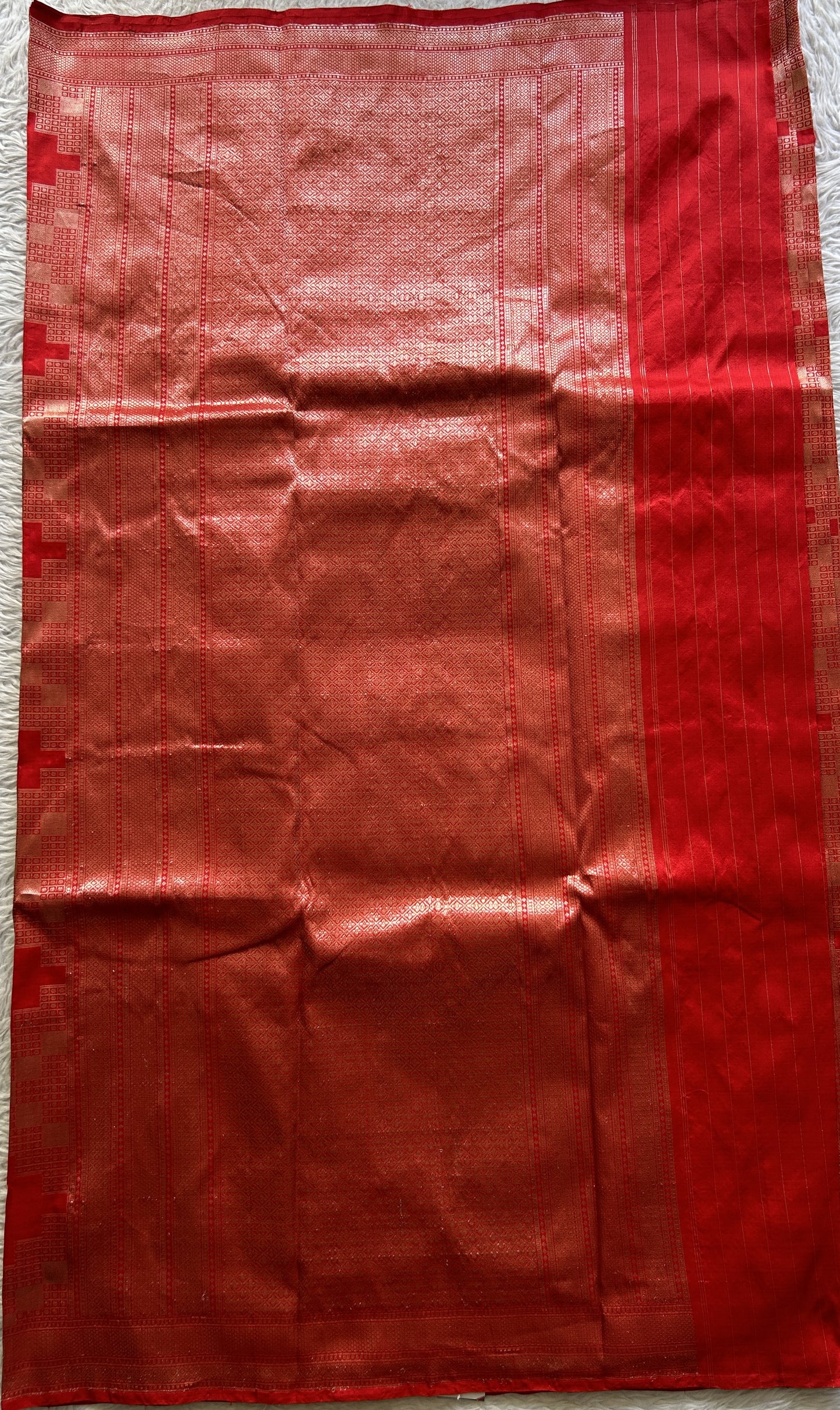 Banarasi Katan Silk Allover Saree Red Colored Elegantly Paired with a Zari border. - Sampradaya Designer Studio