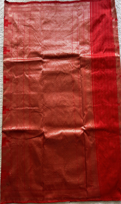 Banarasi Katan Silk Allover Saree Red Colored Elegantly Paired with a Zari border. - Sampradaya Designer Studio