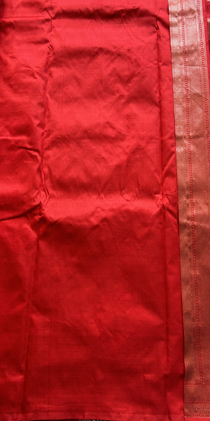 Banarasi Katan Silk Allover Saree Red Colored Elegantly Paired with a Zari border. - Sampradaya Designer Studio