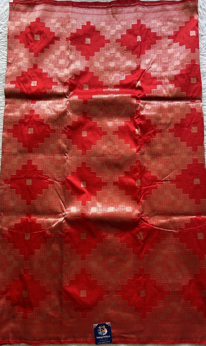 Banarasi Katan Silk Allover Saree Red Colored Elegantly Paired with a Zari border. - Sampradaya Designer Studio