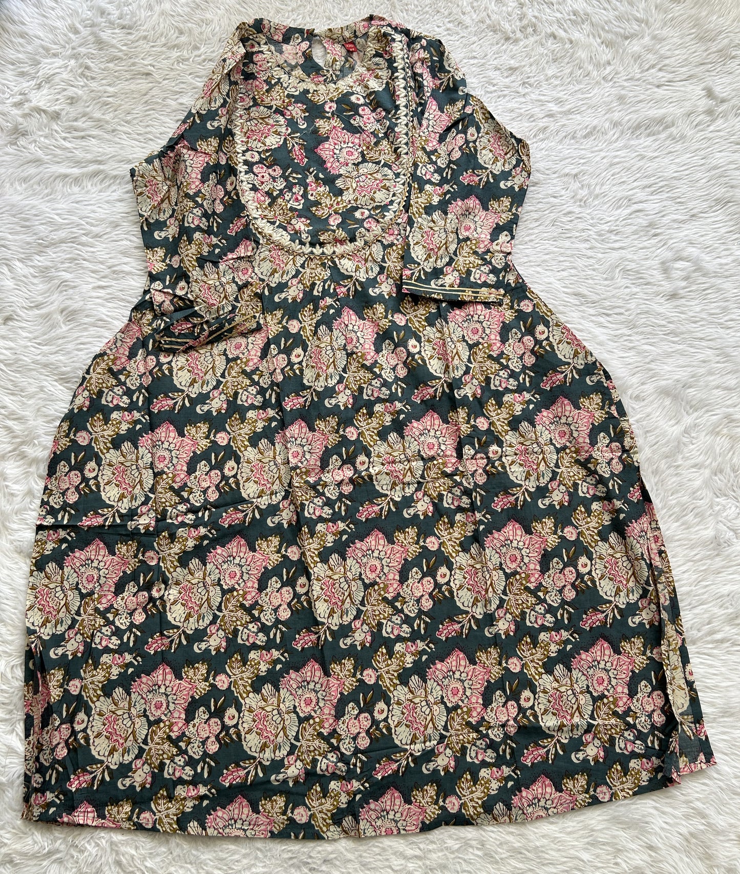 Jaipur Cotton Dark Peacock Blue Colored With a Floral Kurti. - Sampradaya Designer Studio