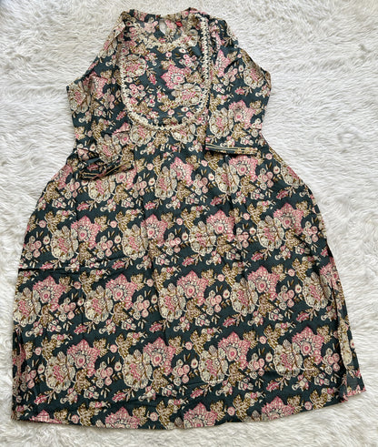 Jaipur Cotton Dark Peacock Blue Colored With a Floral Kurti. - Sampradaya Designer Studio
