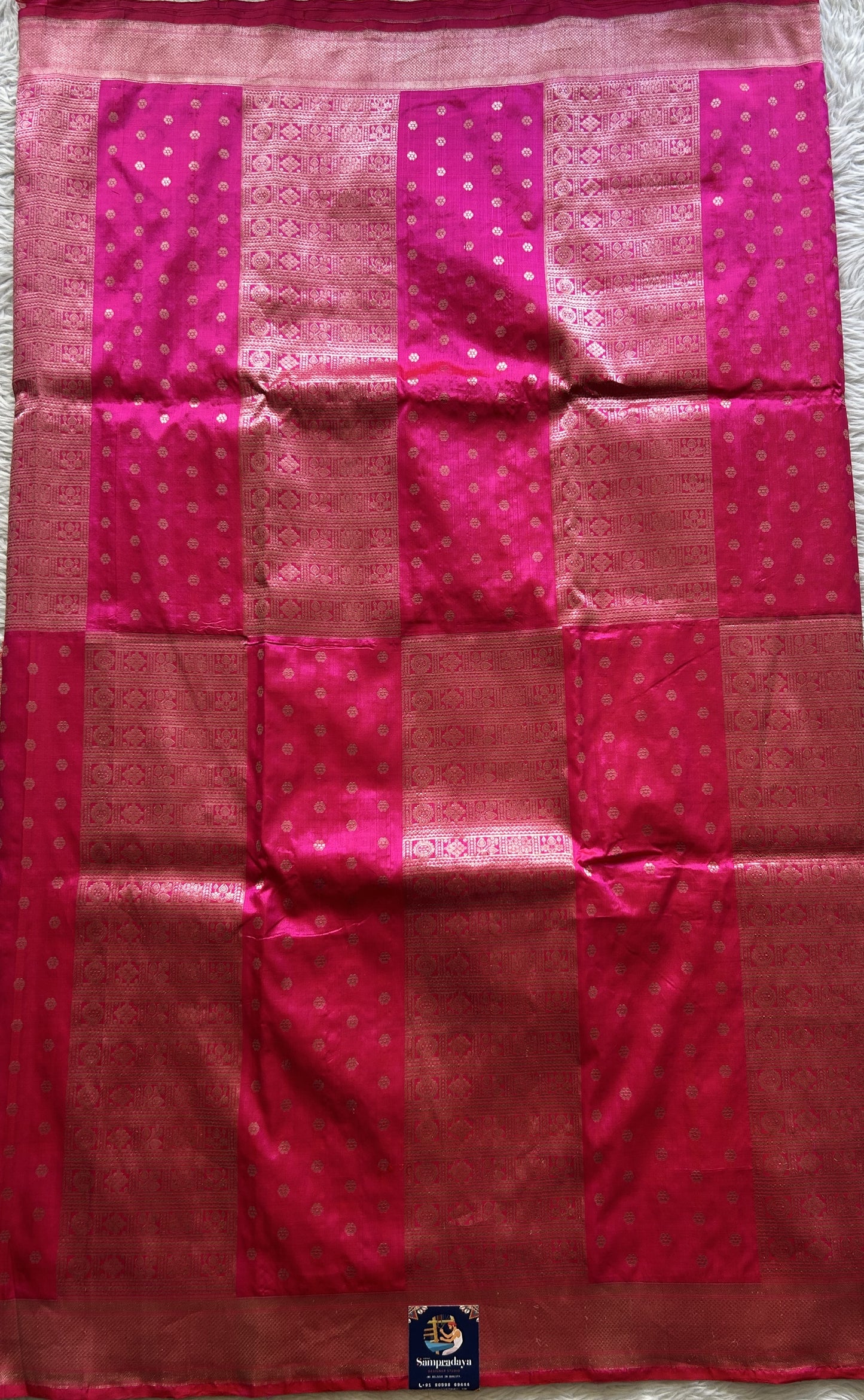 Banarasi Katan Silk Allover Saree Hot Pink Colored Elegantly Paired with a Zari border. - Sampradaya Designer Studio