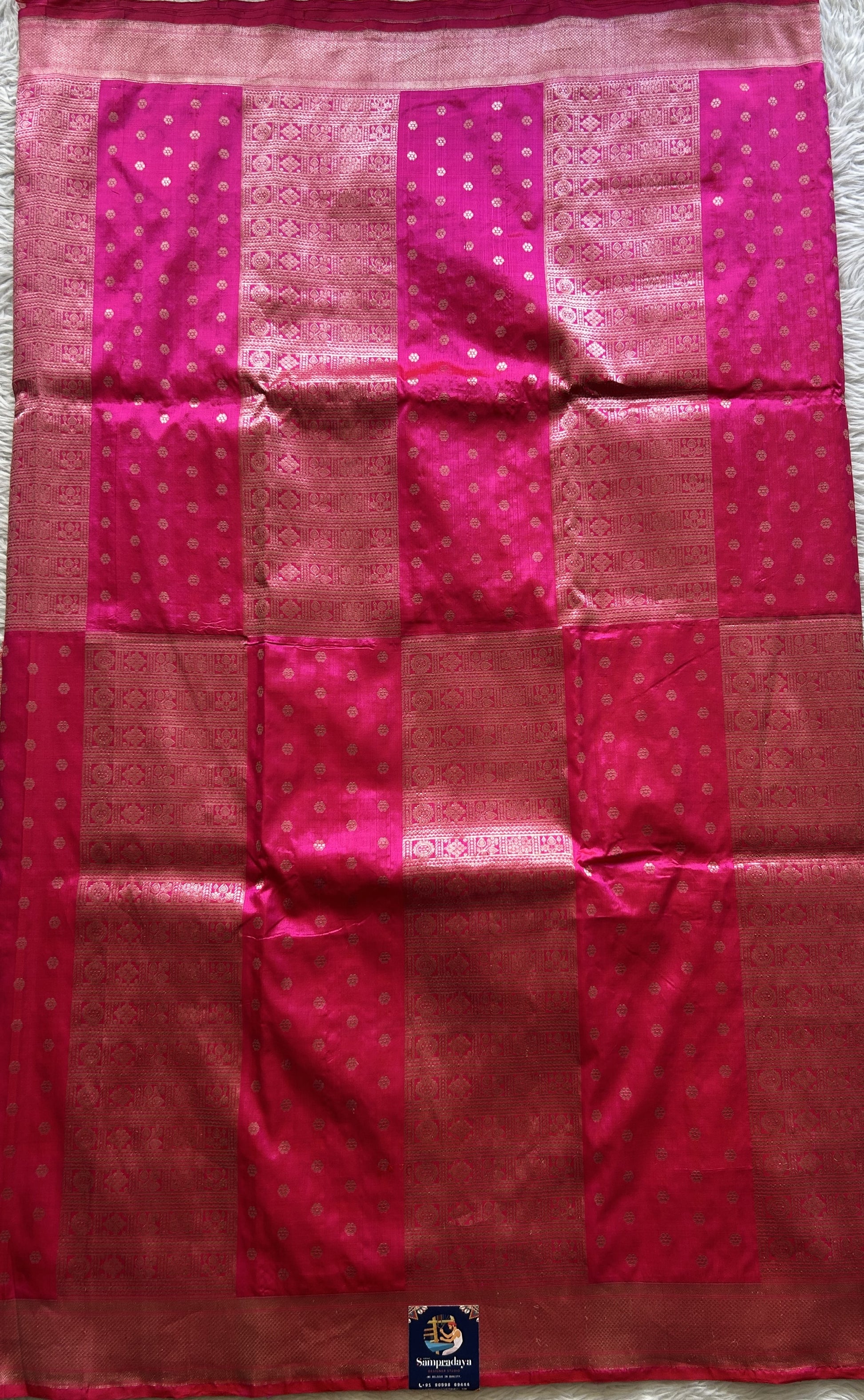 Banarasi Katan Silk Allover Saree Hot Pink Colored Elegantly Paired with a Zari border. - Sampradaya Designer Studio