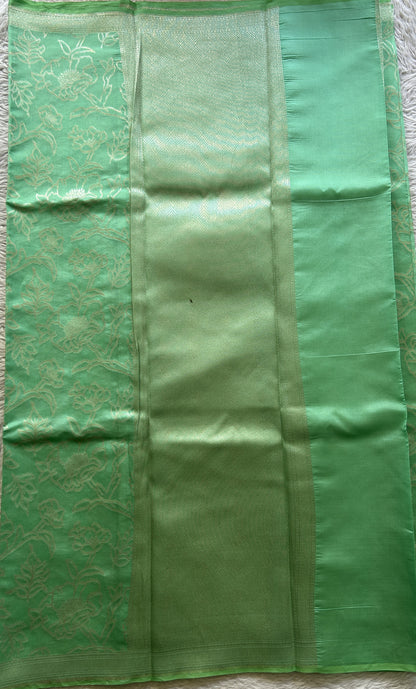 Banarasi Katan Silk Allover Saree Light Green Colored Elegantly Paired with a Zari border. - Sampradaya Designer Studio