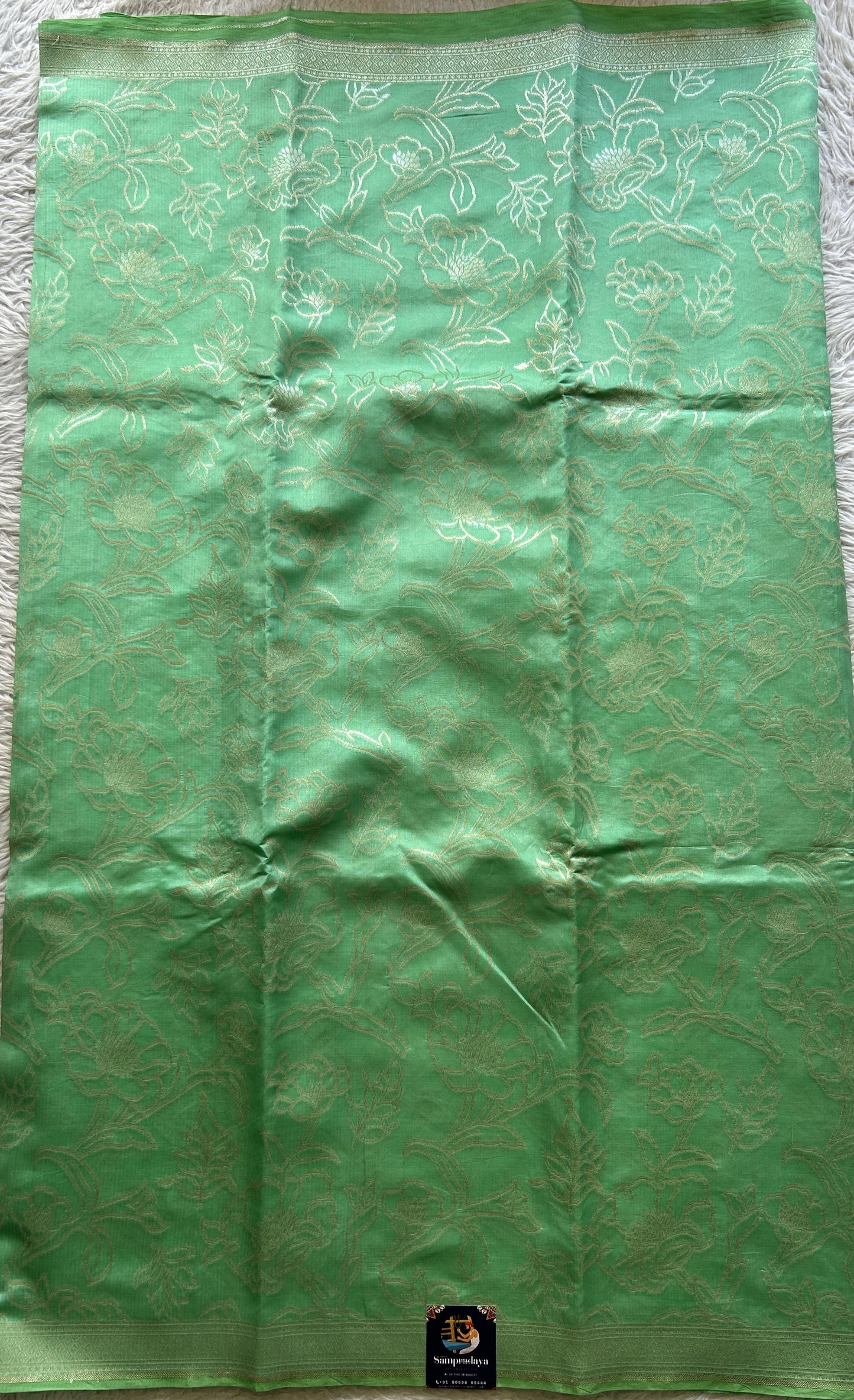 Banarasi Katan Silk Allover Saree Light Green Colored Elegantly Paired with a Zari border. - Sampradaya Designer Studio