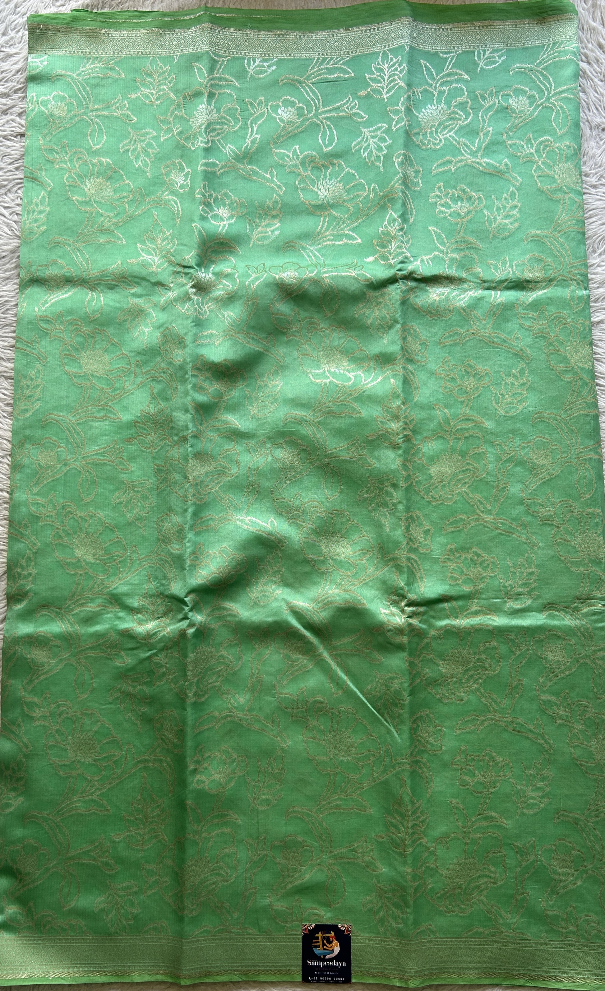 Banarasi Katan Silk Allover Saree Light Green Colored Elegantly Paired with a Zari border. - Sampradaya Designer Studio