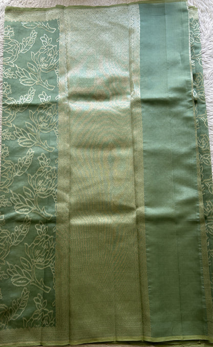 Banarasi Katan Silk Allover Saree Sea Green Colored Elegantly Paired with a Zari border. - Sampradaya Designer Studio