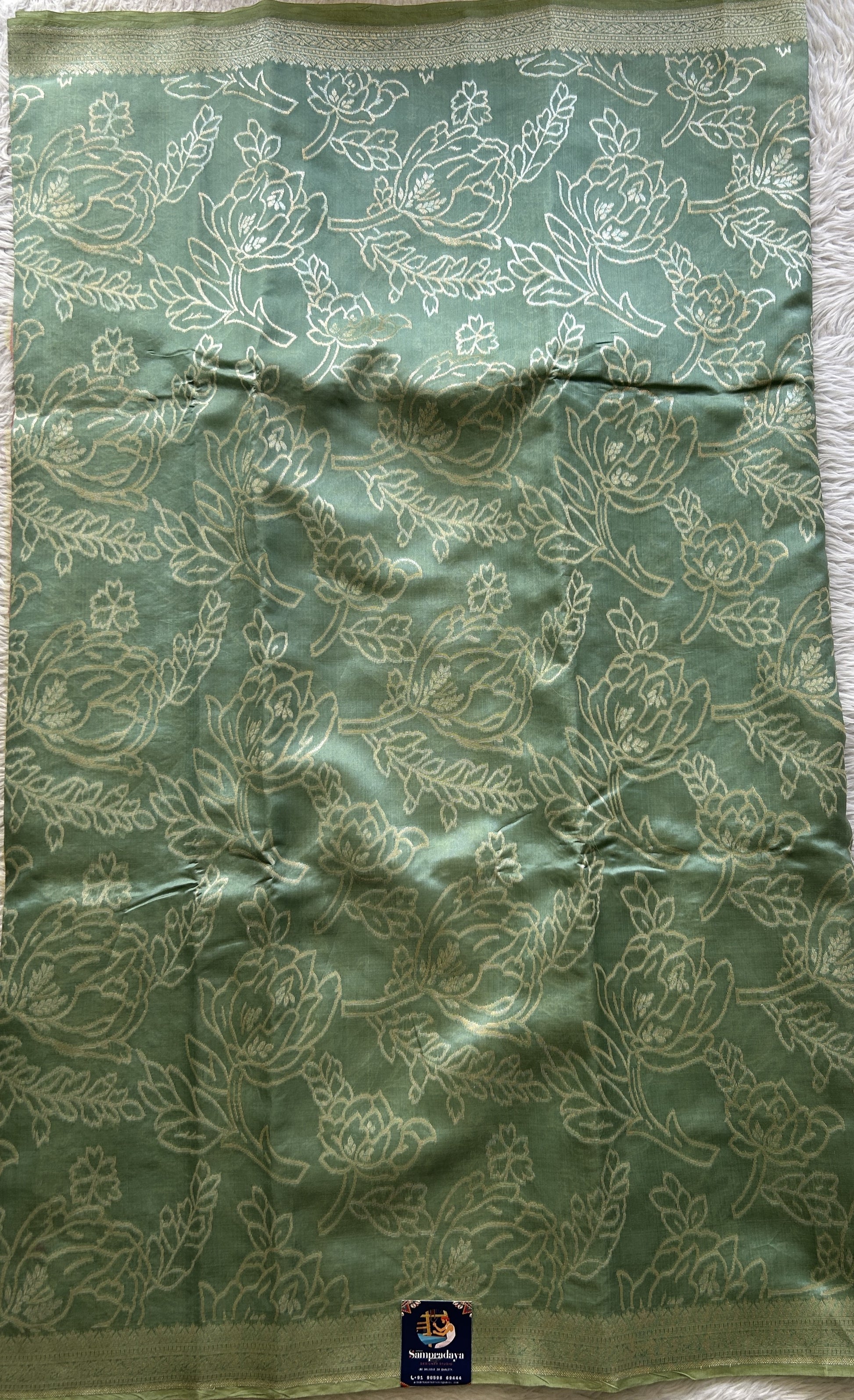 Banarasi Katan Silk Allover Saree Sea Green Colored Elegantly Paired with a Zari border. - Sampradaya Designer Studio